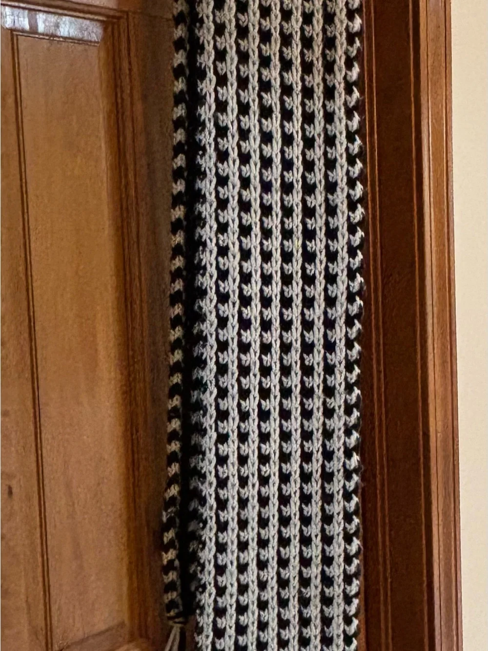 Steve Madden Black and White Striped Knit Scarf with Fringe
